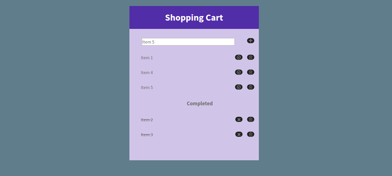 Screenshot of Shopping cart
          todo app